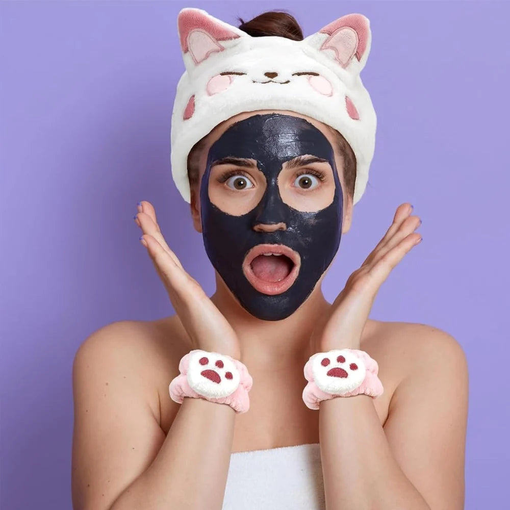 Skincare headband and wrist wash bands set for face wash routine