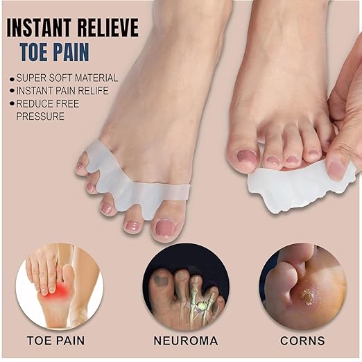 Silicone Toe Separator For Feet Gel Pads Big Toe Corrector Bunion Straightener Yoga Stretcher Hammer Bunion White [Pair of 1-2 Pieces]