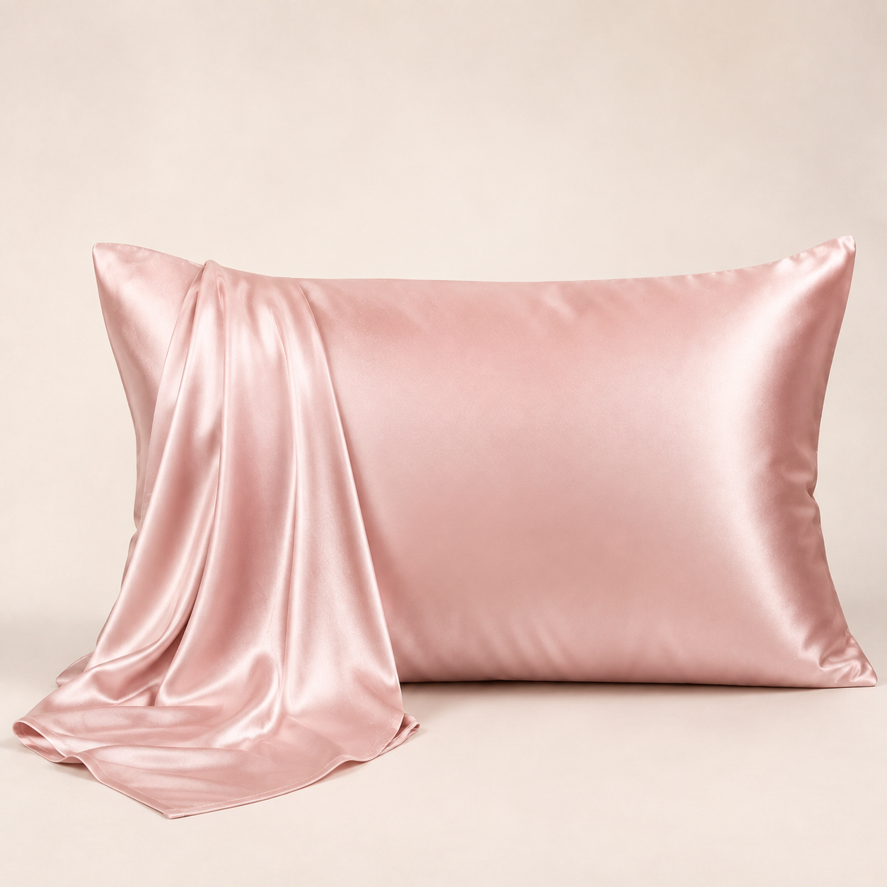 Blush pink satin pillowcase for a soft night routine