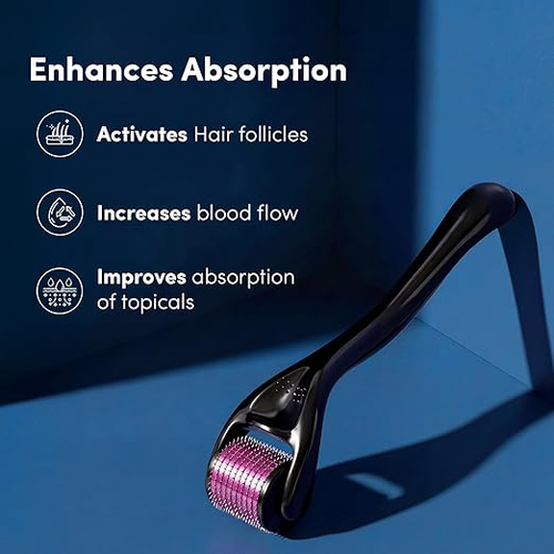 1.00 mm Derma Roller with Disinfectant | With 540 Titanium Alloy Needles | Promotes Beard & Hair Growth & Reduces Acne Scars | Safe & Effective to Use