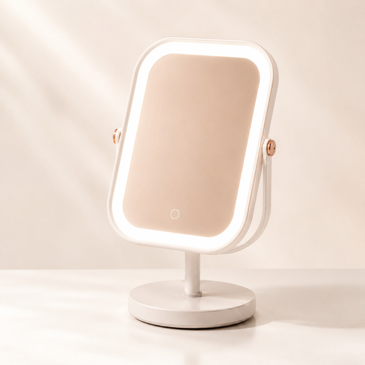 LED vanity mirror with a tabletop stand for makeup and skincare