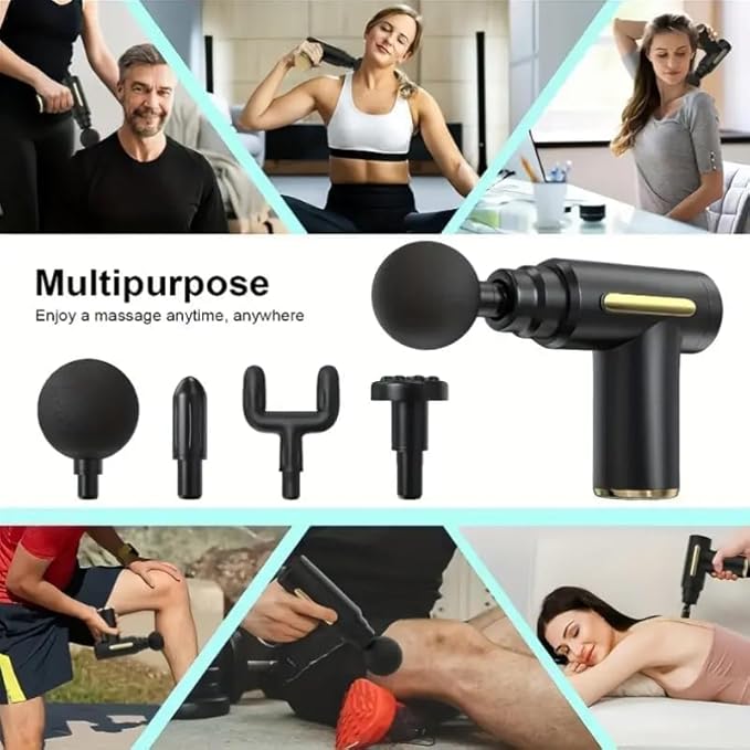 Mini Massage Gun Deep Tissue Handheld Massager for Full Body Pain Relief Small Powerful Portable Massage Gun with 6 Speeds 4 Heads Rechargeable Cordless Massager for Men Women