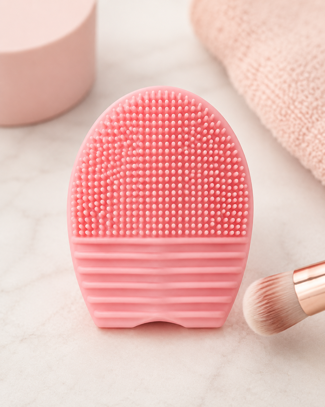 Pink textured silicone makeup brush cleaning pad