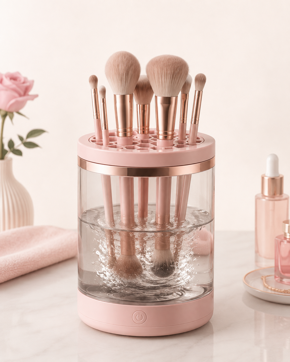 Rose-gold electric makeup brush cleaning machine
